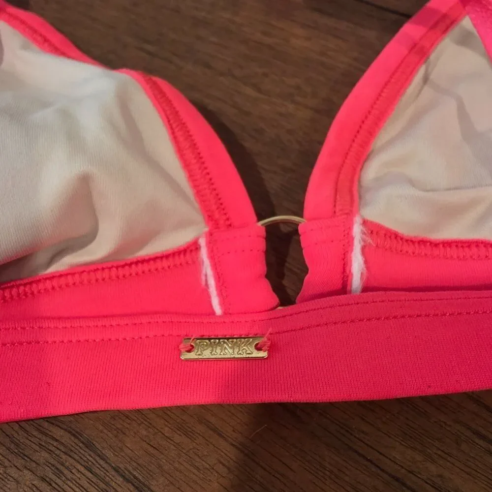 PINK Victoria’s Secret Neon Embroidered Bikini Top Sz L
